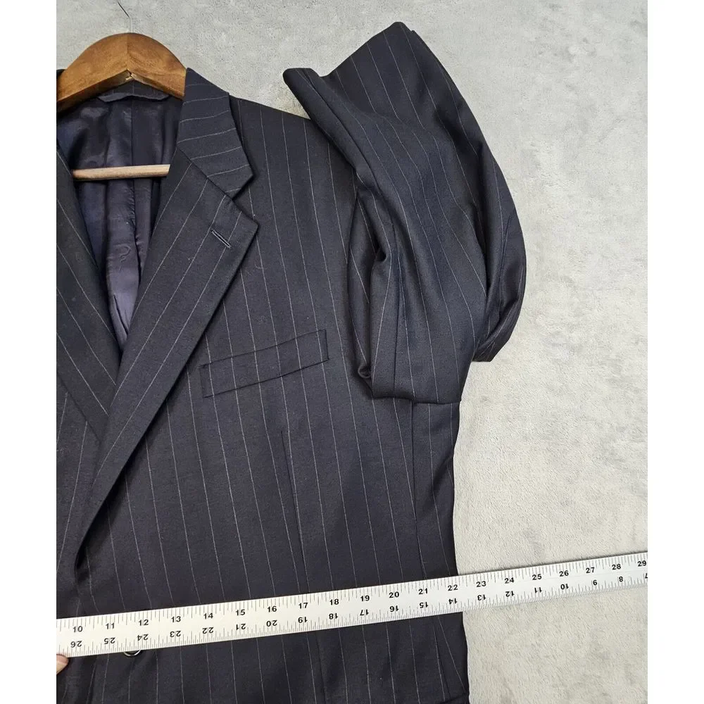 Hickey-Freeman Loro Piana Blazer 46R Tailored Black Striped Wool Tasmanian 120's